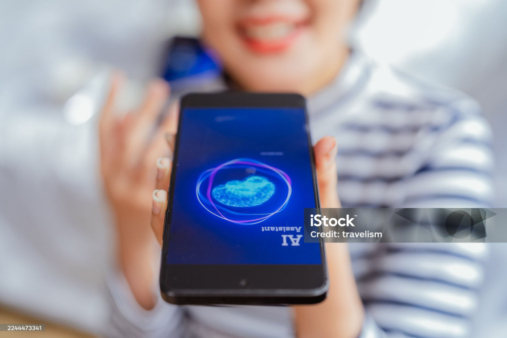 스마트폰 AI비서와 대화하는 모습